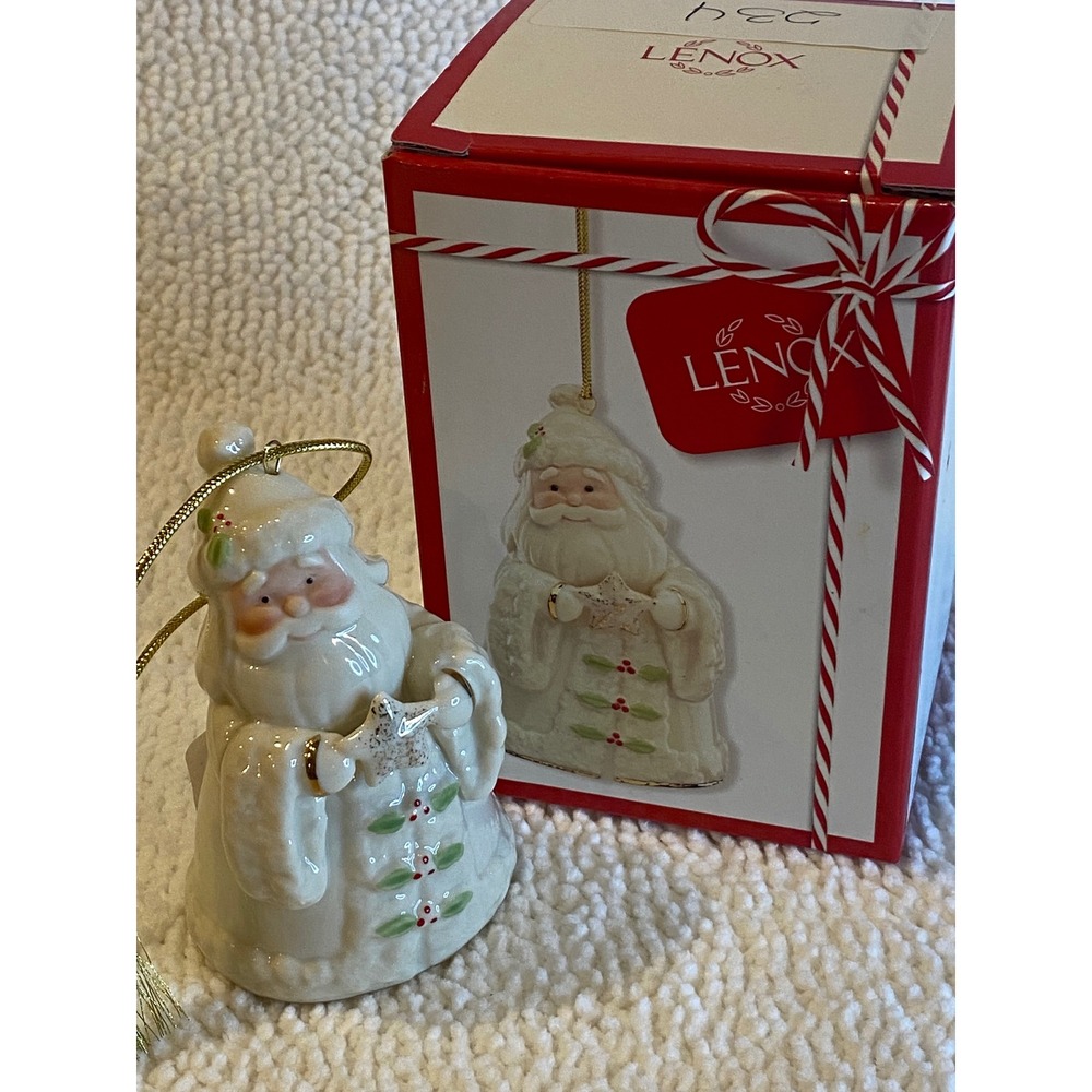 Lenox Holiday Cheer Santa Ornament 3.5 inch Porcelain Bell with Star with box